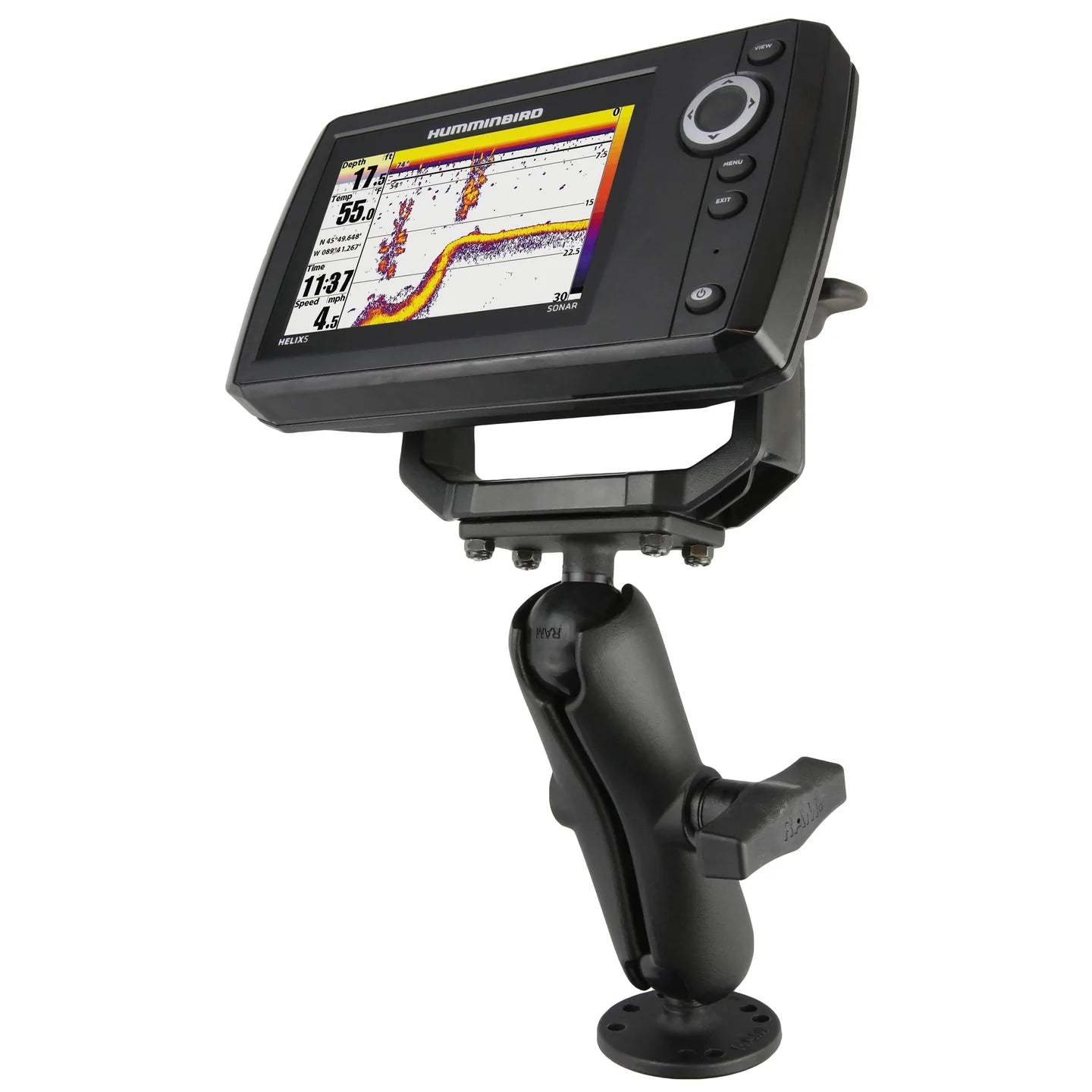 适用于 Humminbird Helix 5 的 RAM 钻取式双球安装座